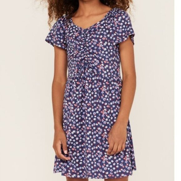 Shyanne Girl's XL Ditsy Floral Flowy Dress - Blue - Picture 1 of 7